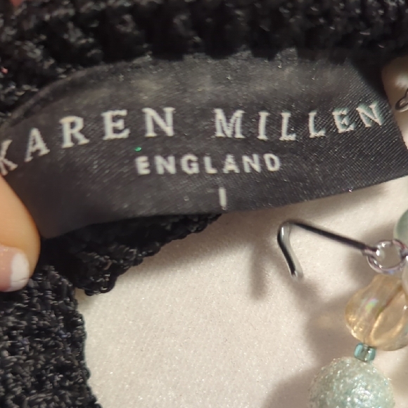 RARE 90'S UK Karen Millen Black Crochet Long Sleeve Dress - Picture 7 of 8